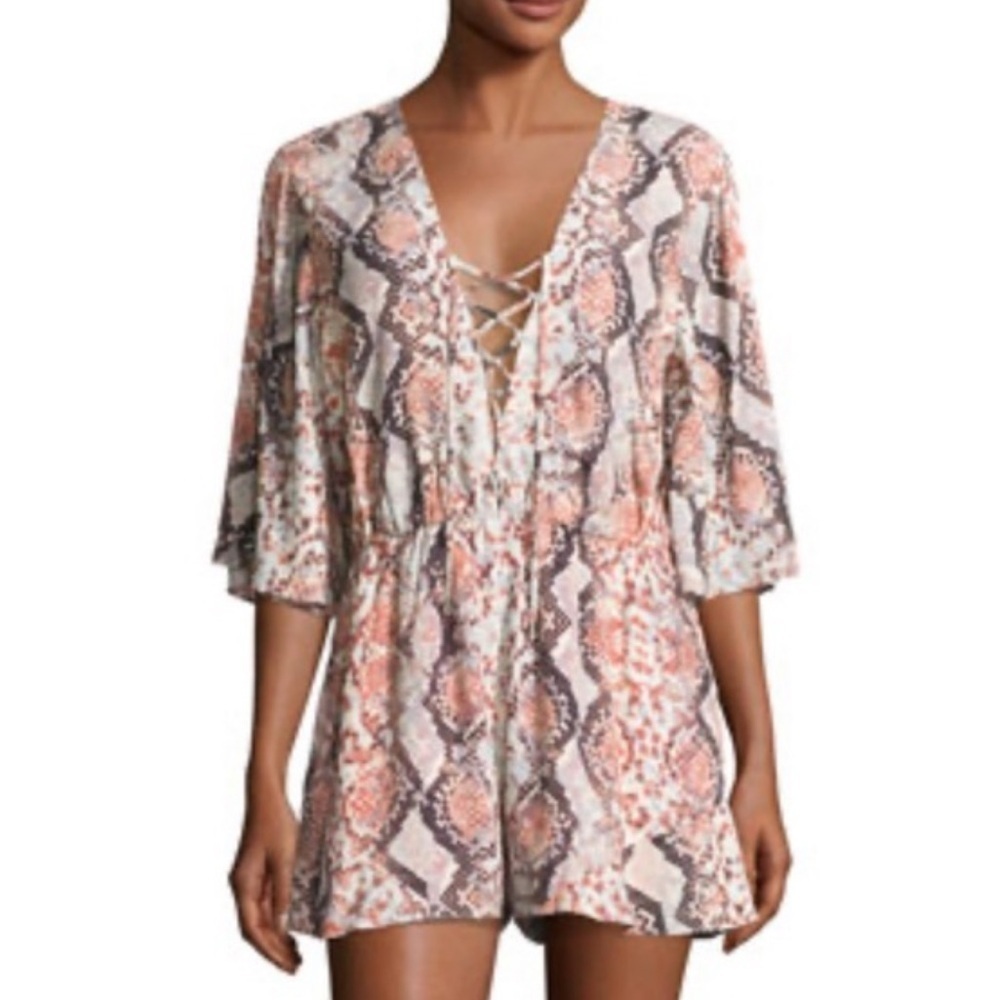 Lovers + Friends Epiphany Lace-Up Romper in Dusty Python Size Small